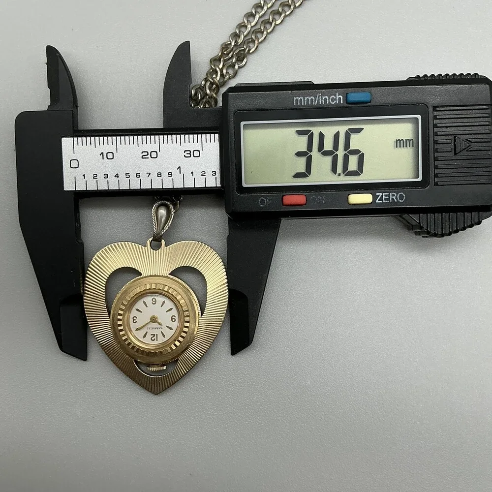Vintage Caravelle Pendant Necklace Watch Womens 37mm Heart Gold Tone Manual Wind
